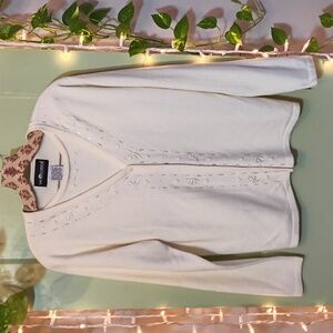 Women's Sag Harbor Cream Embellish Beaded Faux Cardigan Sweater M